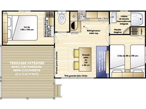 MOBILHOME 5 personnes - Loggia 26 m² (2ch - 4/5 pers) + TV