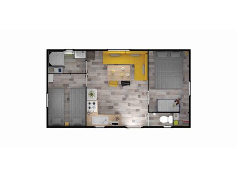 Mobilhome 4 personnes - Confort 27.5m² - 2 chambres - Terrasse bois semi-couverte 11m²