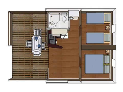 Tente en toile et en bois 5 personnes - Grand lodge 25m² (2 chambres) 5 pers