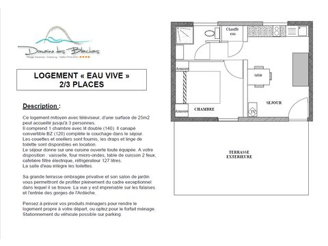 MAISON 3 personnes - EAU VIVE TERRASSE COUVERTE TV