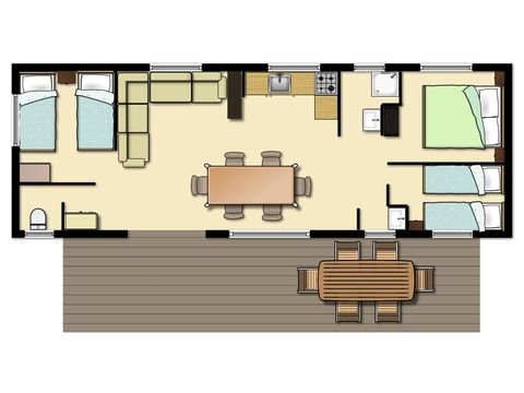 MOBILHOME 6 personnes - Cottage Confort "Camargue" 29m² 3ch 4/6 pers