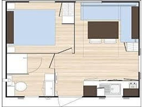 MOBILHOME 2 personnes - Confort 18m² 1 chambre + terrasse semi-couverte