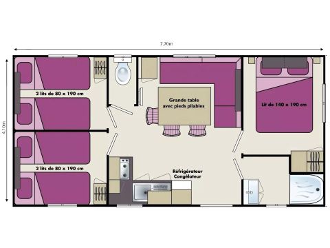 MOBILHOME 6 personnes - Lounge+ 4 Pièces 6 Personnes