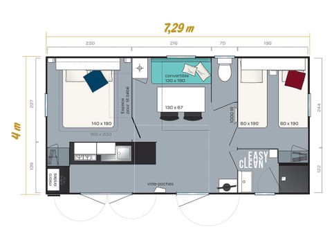 MOBILHOME 4 personnes - Homeflower Premium 26,5m² - 2 chambres
