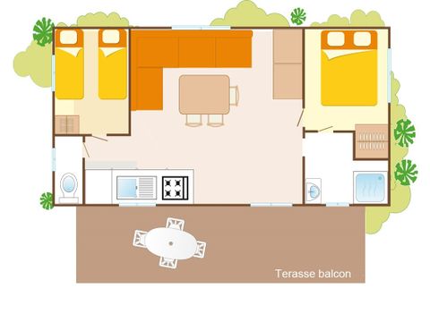MOBILHOME 6 personnes - Classic | 2 Ch. | 4/6 Pers. | Terrasse surélevée | Clim.