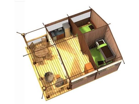 Tente en toile et en bois 5 personnes - LODGE KENYA (SANS SANITAIRES)