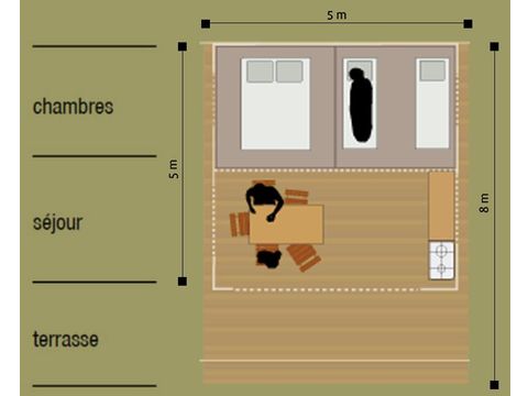 Tente en toile et en bois 4 personnes - Lodge Nature - Sans sanitaires