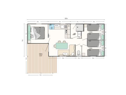 Mobilhome 6 personnes - Prestige+ - 3 chambres - 31 m²