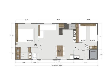 Mobilhome 4 personnes - Lodge 872 - E02 - Année 2026 Semi couvert 1/4 pers