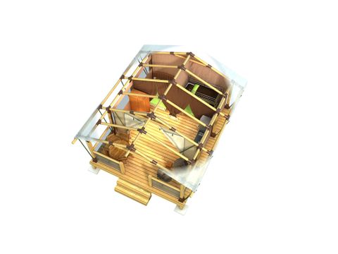 Tente en toile et en bois 5 personnes - Ecolodge toilé meublé 35 m² - 2 chambres - sans sanitaires - terrasse couverte face aux étangs