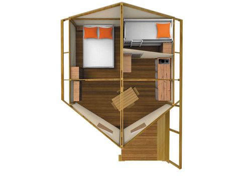TENTE TOILE ET BOIS 4 personnes - Ecolodge SAHARI 17m² 2 chambres - sans sanitaires