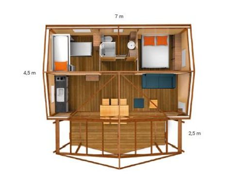 TENTE TOILE ET BOIS 5 personnes - Ecolodge Cotton Toilée CONFORT 32m² (2 chambres) + terrasse couverte 11m² + TV