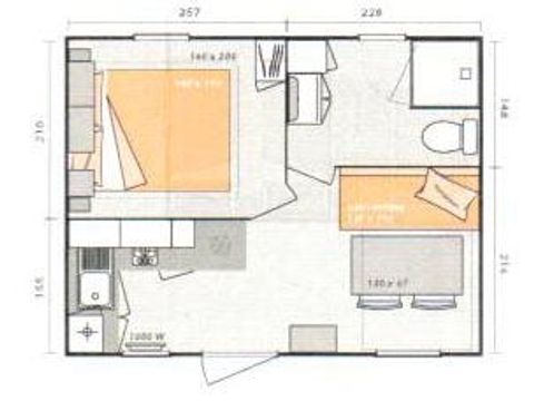 Mobilhome 2 personnes - Mobil home Confort 18m² - 1 chambre + terrasse couverte + TV 2 pers