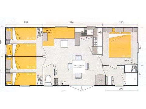 MOBILHOME 6 personnes - Homeflower Premium 31m² - 3 chambres + terrasse semi-couverte + lave-vaisselle + TV 6 pers