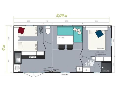 MOBILHOME 5 personnes - Mobil home Premium 29m² - 2 chambres + terrasse semi-couverte + lave vaisselle + TV 2/5 pers