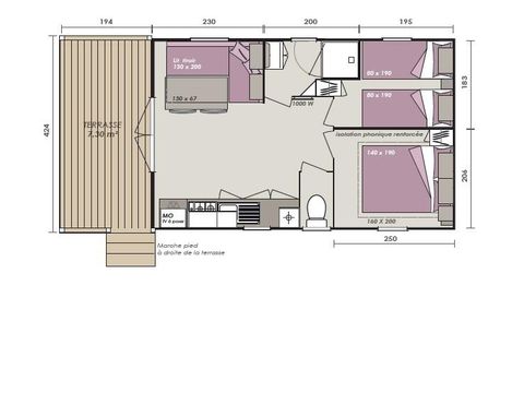 MOBILHOME 4 personnes - Mobil-Home ROMARIN Confort 32m² (2 chambres)+ - terrasse couverte 8 m² - TV + Climatisation 1/5 pers