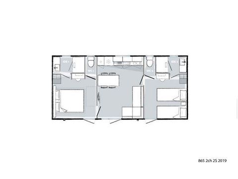 MOBILHOME 4 personnes - Mobil-home ORANGER Premium 33m2 (2 chambres) terrasse couverte 19m2- 2 SDB + LV + TV + Climatisation 1/5 pers
