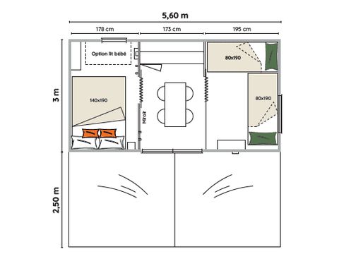 TENTE TOILE ET BOIS 4 personnes - Ecrin Cocoon Insolite 16m² (sans sanitaires) 2 chambres + Terrasse couverte 14 m²+ TV + Coin Cuisine 4 pers