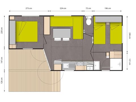 MOBILHOME 4 personnes - Mobil-Home OLIVIER Confort 29m² (2 chambres) - terrasse 9 m²+ TV + Climatisation 4 pers