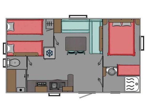 MOBILHOME 4 personnes - Bahamas Confort 26m² (2 chambres) - terrasse couverte + TV 4 pers.