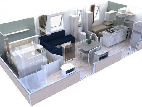 Mobilhome 4 personnes - Premium 34m² - 2 chambres - Climatisation - Lave-vaiselle - TV