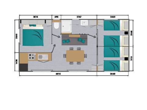 Mobilhome 4 personnes - Premium Natura - 3 chambres - 2 salles de bain -TV+lave-vaisselle avec terrasse - XXL - Vue mer