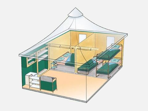 TENTE 5 personnes - Tente meublée Kiwi 25 m² + terrasse 9 m² + auvent 5 pers