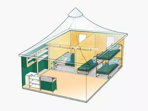 Tente en toile et en bois 5 personnes - Meublée Kiwi 3 Pièces 5 Personnes Sans Sanitaires