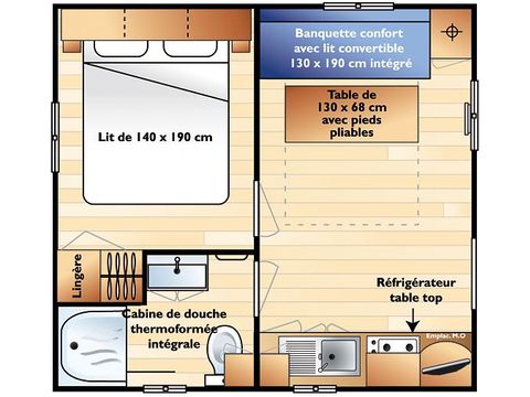 Chalet 3 personnes - Confort 16 m² - 1 chambre - Climatisation - Possibilité couchage d'appoint - 2 pers