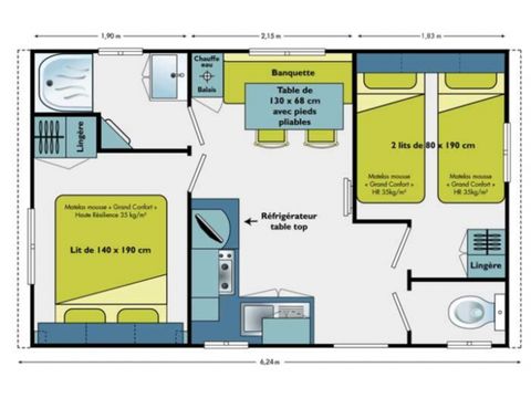 MOBILHOME 4 personnes - MH2 SUPER VENUS CONFORT 23 m²