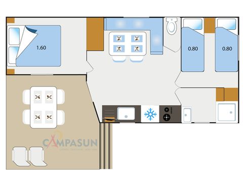 Mobilhome 4 personnes - Mobil home Sainte-Croix - 28m² - 2 chambres + TV + A/C