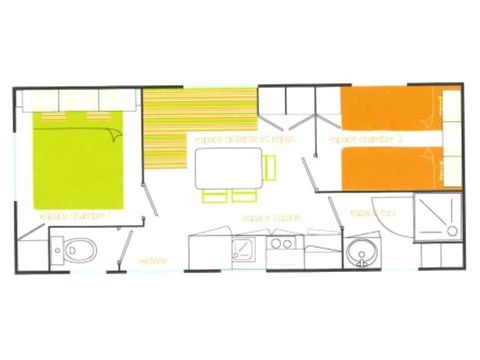 Mobilhome 4 personnes - Confort Climatisation Réversible - Terrasse - 2 chambres - 21m² / Genévrier - Mûrier et Pin d'Alep