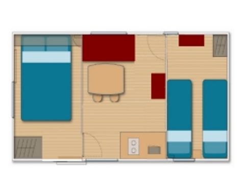 Mobilhome 4 personnes - Sans Sanitaire - Climatisation Réversible - Terrasse - 2 chambres - 18m² / Garrigue