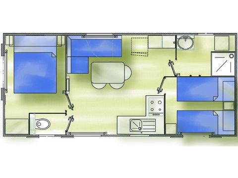 Mobilhome 4 personnes - Confort Climatisation Réversible - Terrasse - 2 chambres - 26.52m² / Chêne Vert