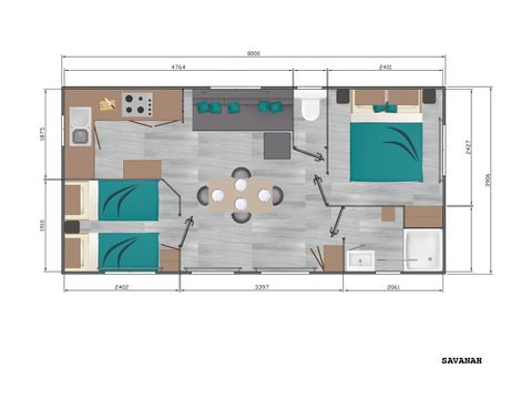 Mobilhome 4 personnes - Confort Plus Climatisation Réversible Terrasse - TV - 2 chambres - 32.80m² / Jasmin et Mimosa