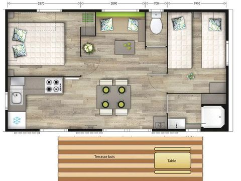 MOBILHOME 4 personnes - 2 chambres confort (-8 ans) + Clim + TV