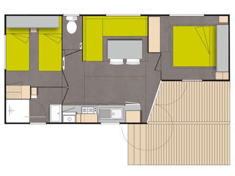 BUNGALOW 4 personnes - 2 chambres climatisé - 31m2 + terrasse couverte