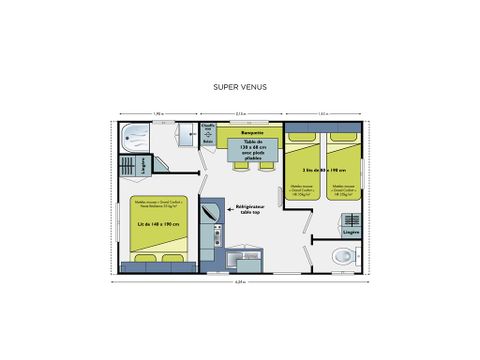 Mobilhome 4 personnes - CLASSIQUE deux chambres , avec sanitaires