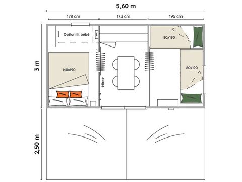 BUNGALOW TOILÉ 4 personnes - COCO PARADIS  15 m2 - 2 chambres samedi