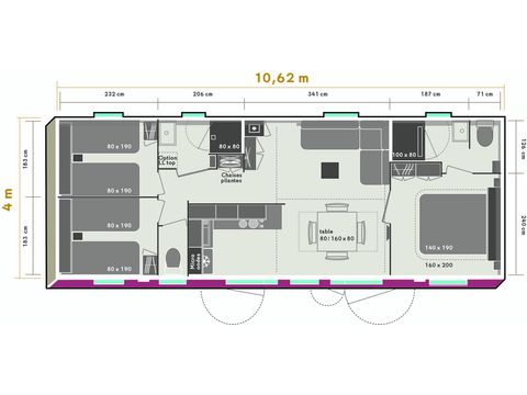 Mobilhome 6 personnes - Mobil home Prestige SPA - 3 chambres dont 1 suite parentale - draps, serviettes et plancha