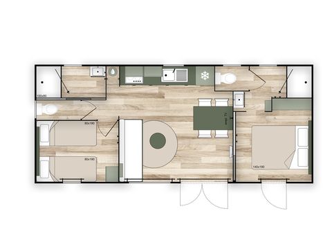 MOBILHOME 4 personnes - COTTAGE Premium 2 ch 2 salles de bain  35 m2 +TV + Lave-vaisselle + clim + plancha + terrasse XL