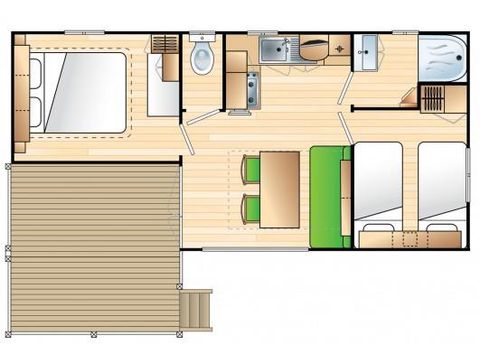 MOBILHOME 4 personnes -  Mobil home Premium 27m² (2 chambres) + terrasse couverte +Lave vaisselle + TV + Climatisation 4 pers