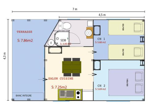 BUNGALOW TOILÉ 4 personnes - Freeflower Confort 22m² (2 chambres) + Terrasse couverte 5 pers