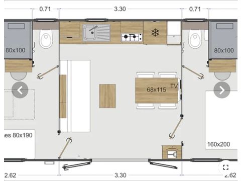 MOBILHOME 4 personnes - Olivier (2023), 2 chambres 2salles de bain, grand salon (tv), terrasse, wifi
