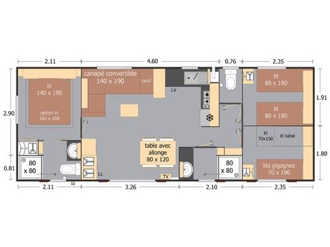 MOBILHOME 6 personnes - Confort 40m² - 3 chambres