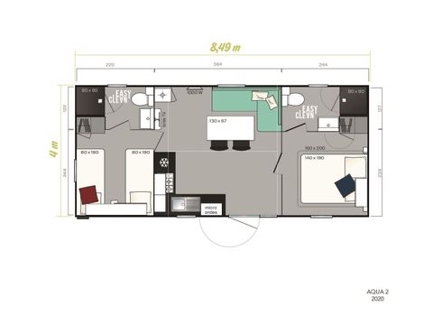 MOBILHOME 4 personnes - Premium 34 m² - 2 chambres + 2 salles de bains + terrasse semi-couverte + spa privatif