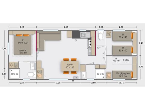 MOBILHOME 6 personnes - 6 pers 2 sdb clim