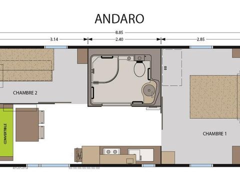 MOBILHOME 4 personnes - Standard 30m² (2 chambres) - adapté pour personnes à mobilité réduite