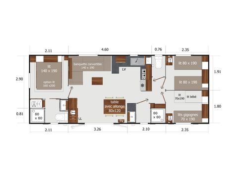 MOBILHOME 6 personnes - Premium 39m² (3 chambres) - 2 salles de bain - terrasse couverte