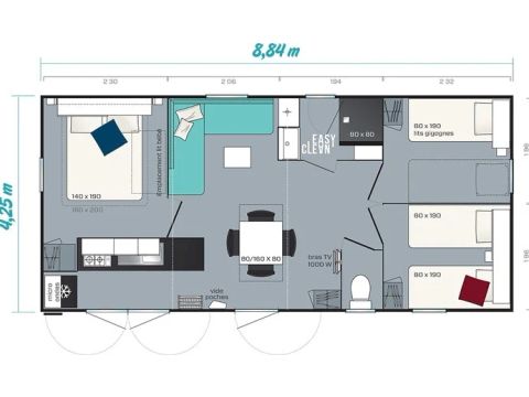 MOBILHOME 6 personnes -  Comfort XL | 3 Ch. | 6 Pers. | Terrasse| Clim. | TV